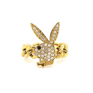 Playboy x Dalmata | NWT | gold plate rabbit head chain ring